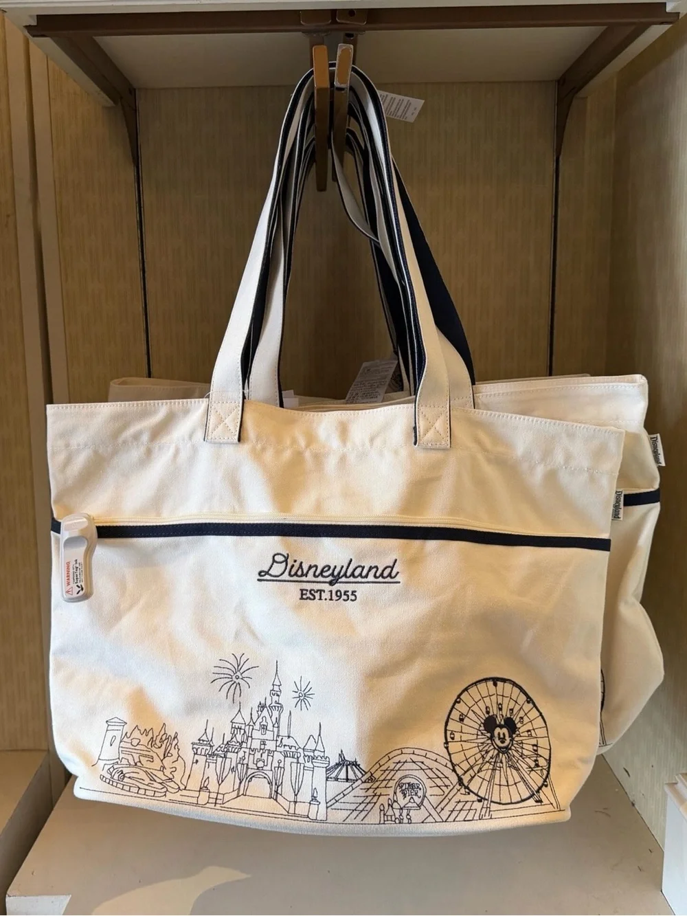 New Disneyland Est 1955 - 5 Park Icons Linework Embroidered Tote Bag Black/White
